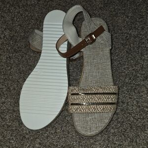 Tan And Gold Wedge Sandals